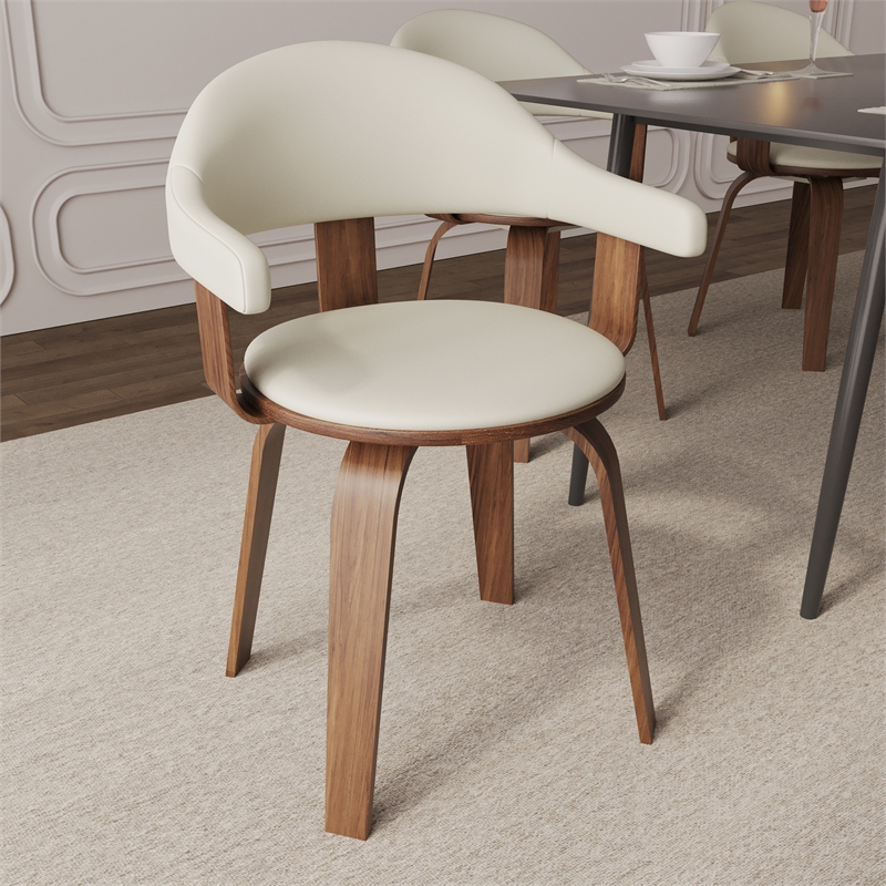 Modern Wooden Dining Chair Walnut Color Frame in White