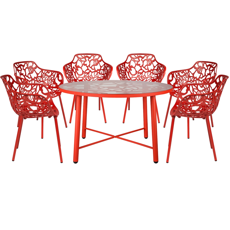 Devon 7-Piece Aluminum Patio Dining Set in Red
