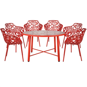 Devon 7-Piece Aluminum Patio Dining Set in Red