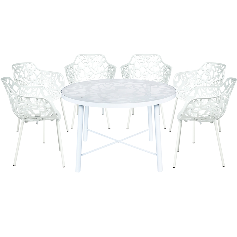 LeisureMod Devon 7-Piece Aluminum Patio Dining Set in White