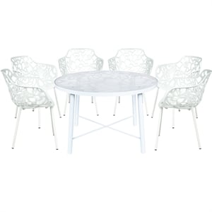 LeisureMod Devon 7-Piece Aluminum Patio Dining Set in White
