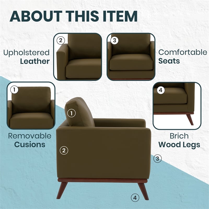 Chester Modern Faux Leather Accent Arm Chair in Green Leather