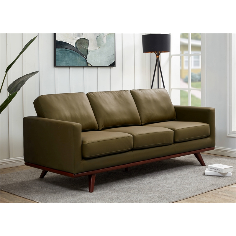 Chester Modern Faux Leather Sofa in Green Leather