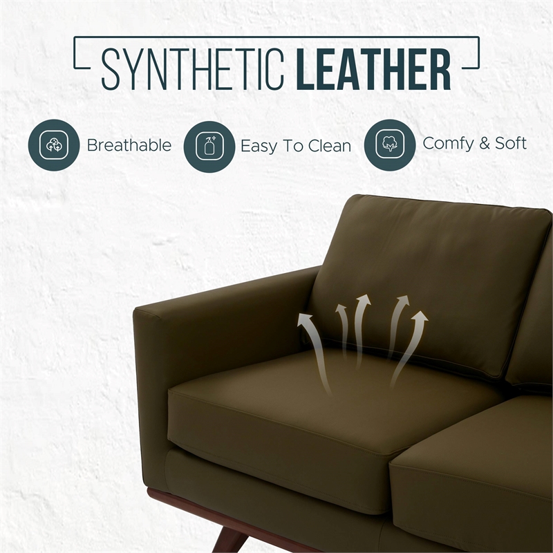 Chester Modern Faux Leather Sofa in Green Leather