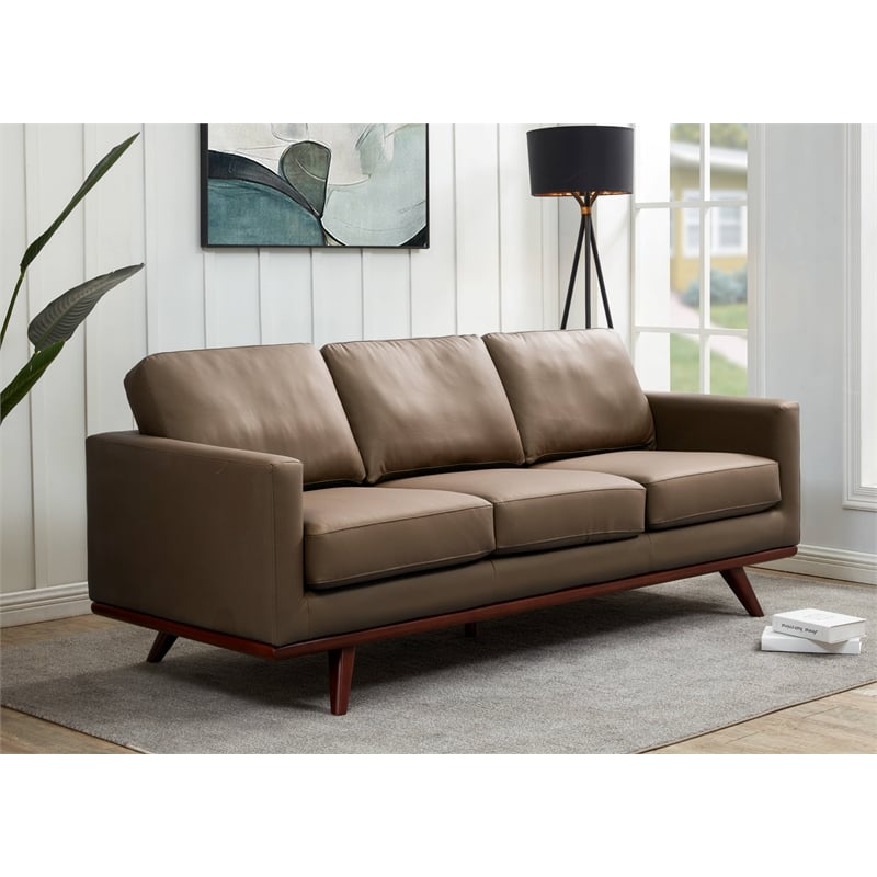Chester Modern Faux Leather Sofa in Taupe Leather