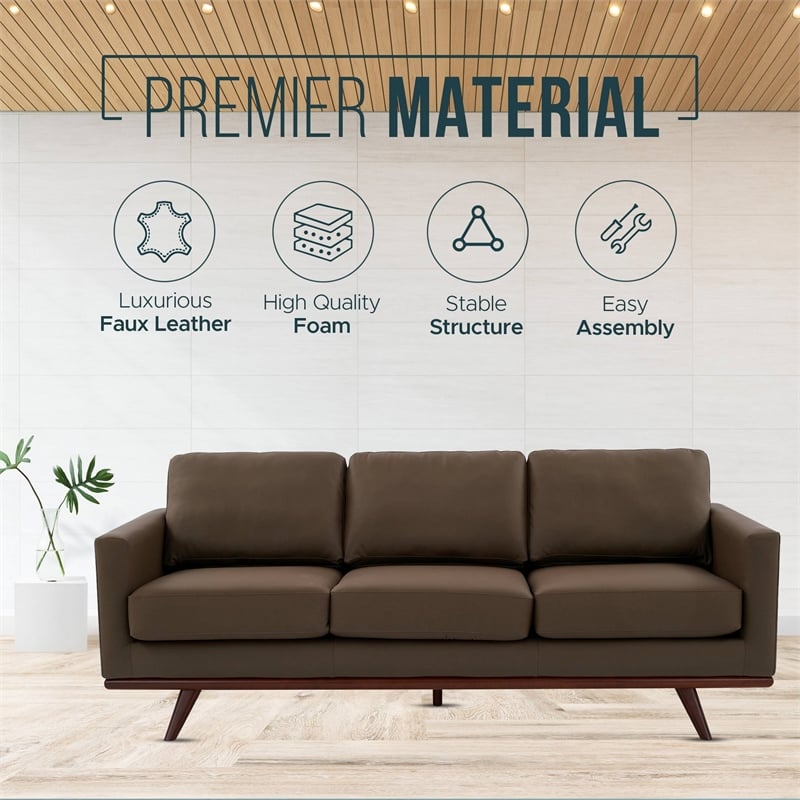 Chester Modern Faux Leather Sofa in Taupe Leather