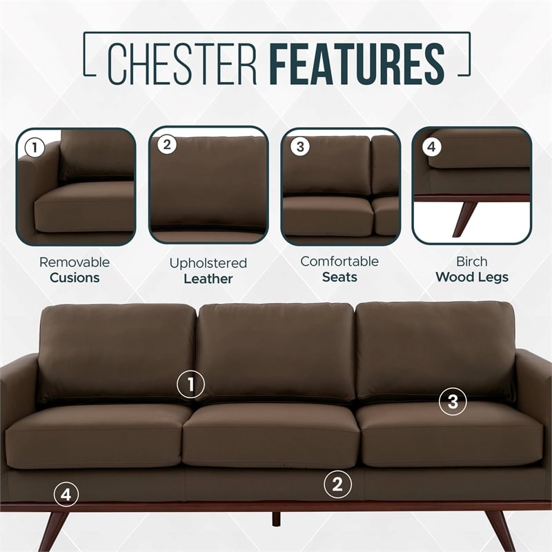 Chester Modern Faux Leather Sofa in Taupe Leather
