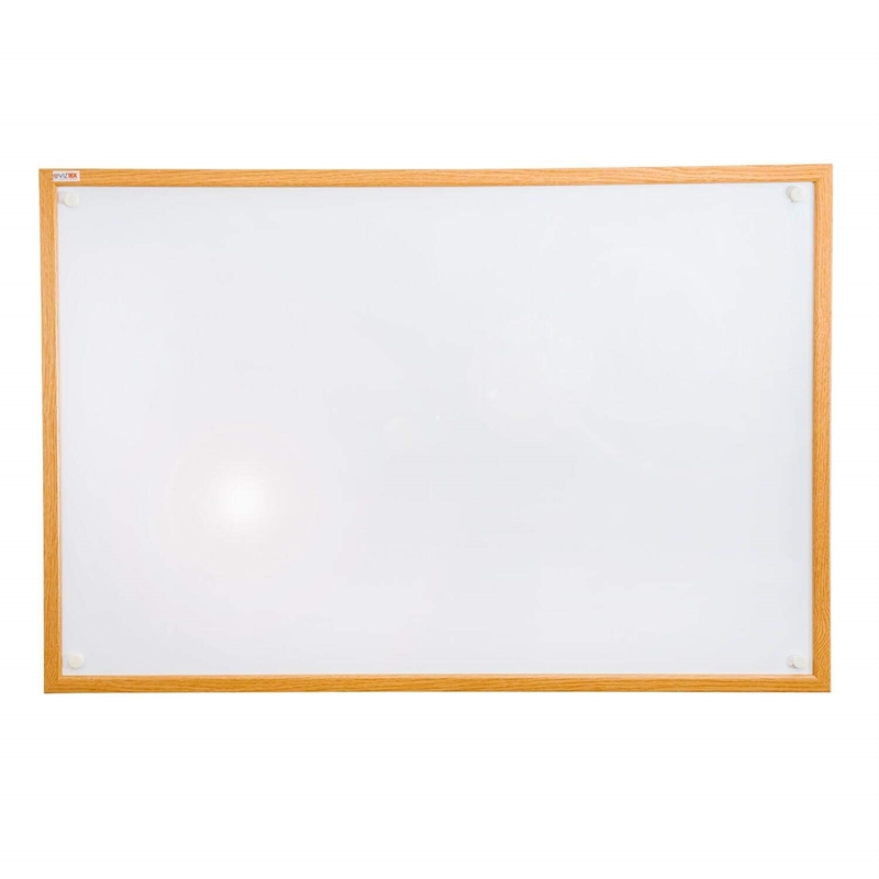 Viztex Lacquered Steel Magnetic Dry Erase Board Oak Effect Surround Size 24 x 18