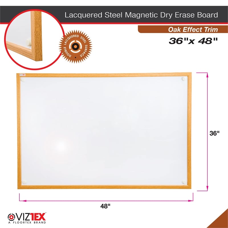 Viztex Lacquered Steel Magnetic Dry Erase Board Oak Effect Surround Size 36 x 24