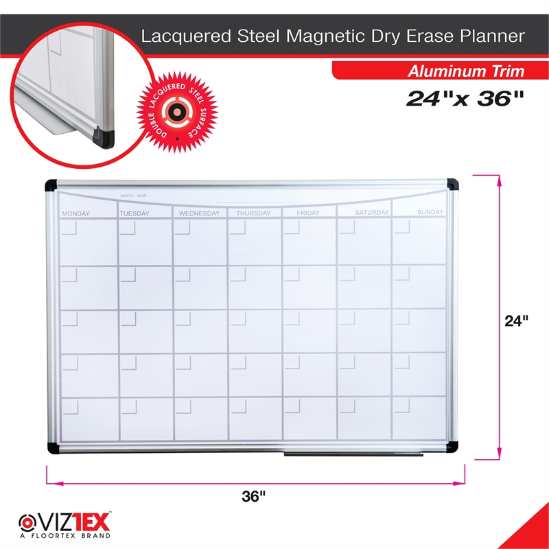 Viztex Magnetic Monthly Planner Dry Erase Board with Aluminium Frame 36 x 24