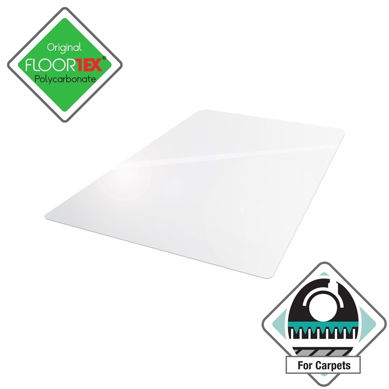 Floortex Polycarbonate Rect Chair Mat for Carpets Clear Size 48 x 53 inch