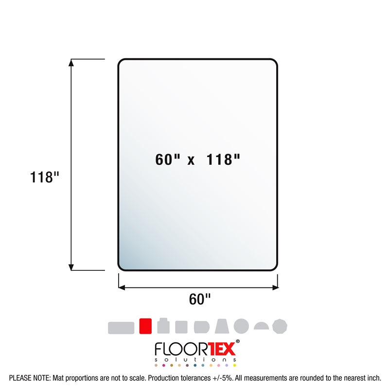 Floortex Polycarbonate Rect XXL Chair Mat for Carpets Clear Size 60 x 118 inch