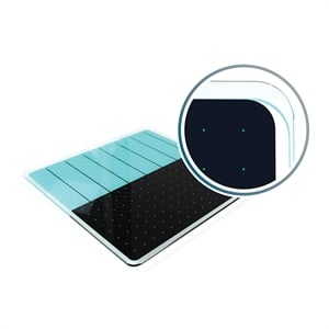 floortex viztex glacier magnetic glass dry erase board in light teal and jet black