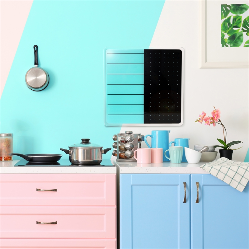 Viztex Glacier Magnetic Glass Dry Erase Board Light Teal Jet Black 14x14 inch