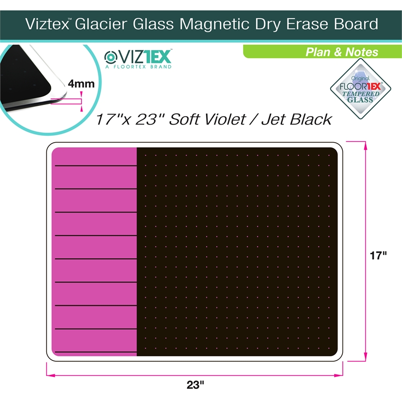 Viztex Glacier Magnetic Glass Dry Erase Board Soft Violet Jet Black 17x23 inch