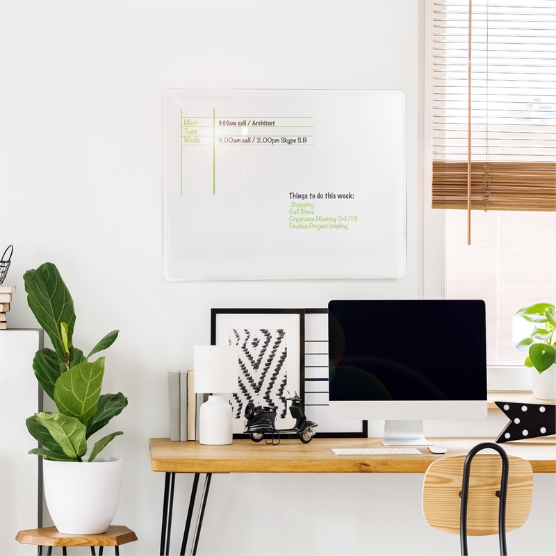 Viztex Glacier Magnetic Glass Dry Erase Board Polar White 24x36 inch