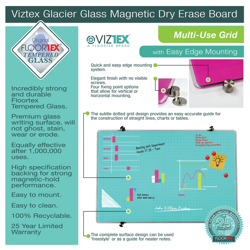 Viztex Glacier Magnetic Glass Dry Erase Board Soft Violet 30x40 inch