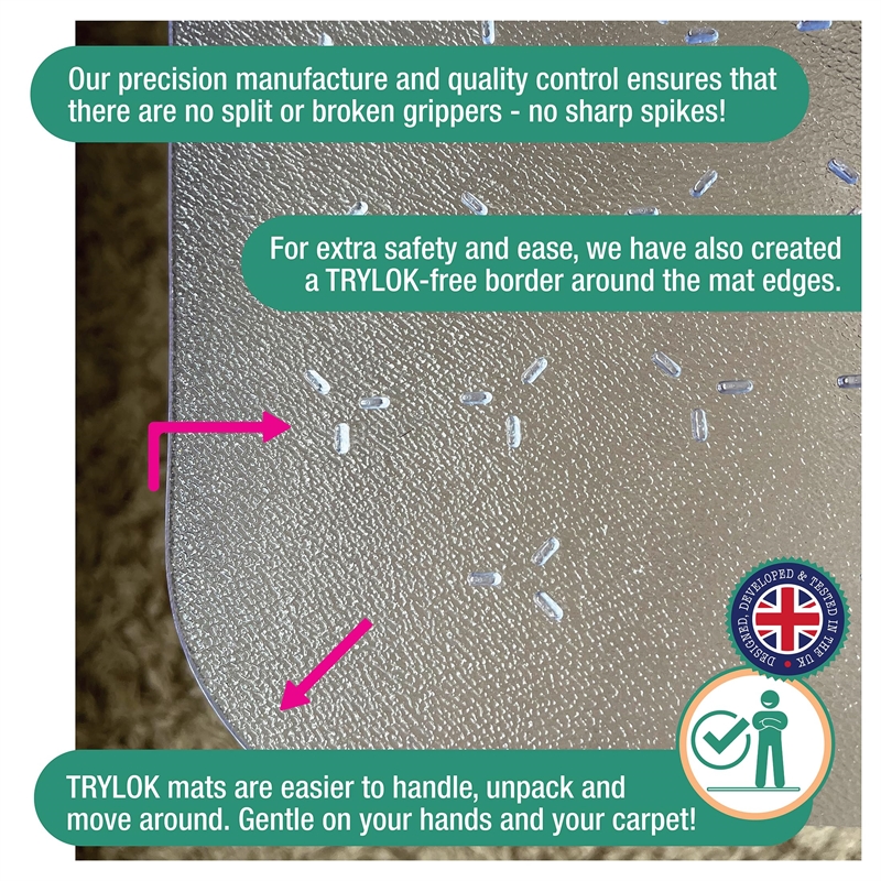 TrYlok Vinyl Rectangular Chair Mat for Low Pile Carpets up to 1/4