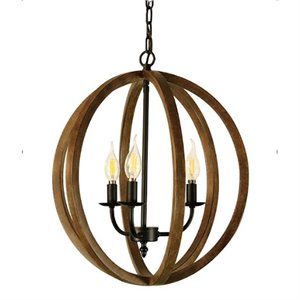 canyon home rustic 3- light round wood globe chandelier in brown/black