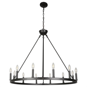 canyon home 12-light chandelier wagon wheel stainless steel frame in matte black