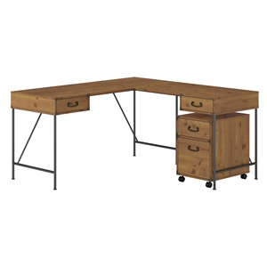 Ironworks L Shaped Desk with Mobile File Cabinet in Multiple Finishes