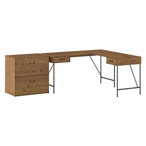 Ironworks L Shaped Desk with Lateral File Cabinet in Multiple Finishes
