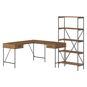 Ironworks 60W L Shaped Desk with Bookcase in Multiple Finishes