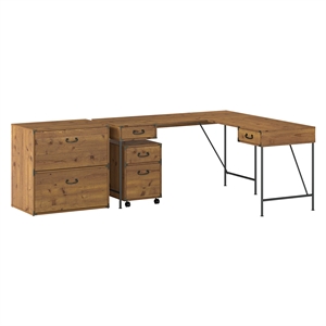 Ironworks L Shaped Desk with File Cabinets in Multiple Finishes