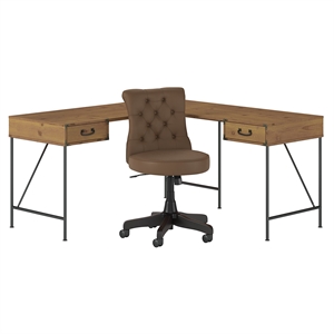 Ironworks 60W L Shaped Desk and Chair Set in Multiple Finishes