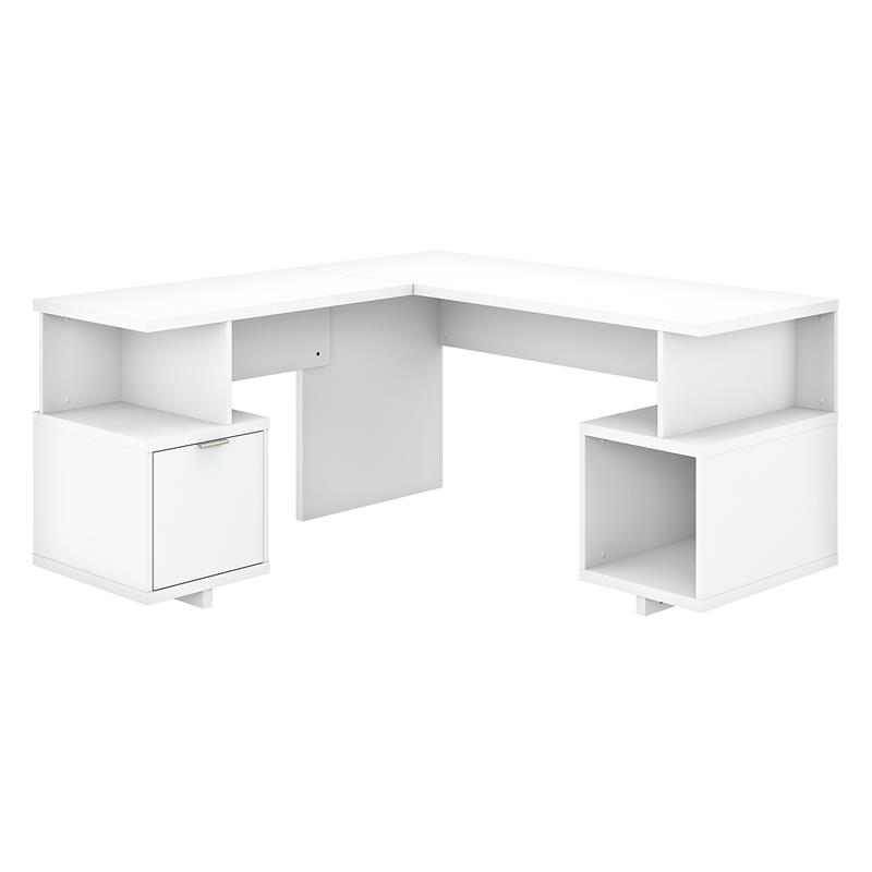 Madison Avenue 60W L Shaped Desk with Storage in Pure White - Engineered Wood