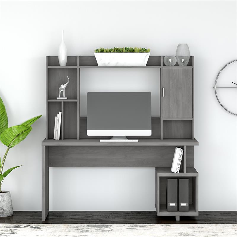 Madison Avenue 60W Writing Desk with Hutch in Modern Gray - Engineered Wood
