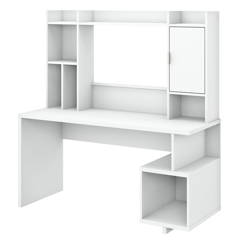 Madison Avenue 60W Writing Desk with Hutch in Pure White - Engineered Wood
