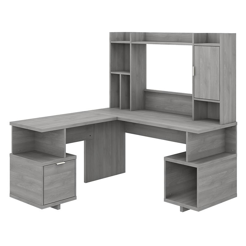 Madison Avenue 60W L Shaped Desk with Hutch in Modern Gray - Engineered Wood