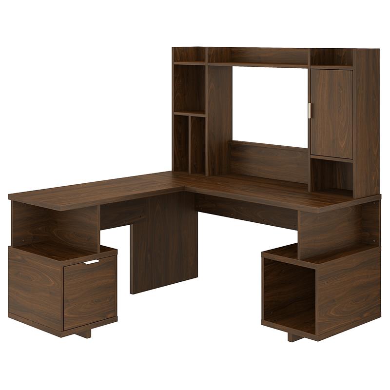 Madison Avenue 60W L Shaped Desk with Hutch in Modern Walnut - Engineered Wood