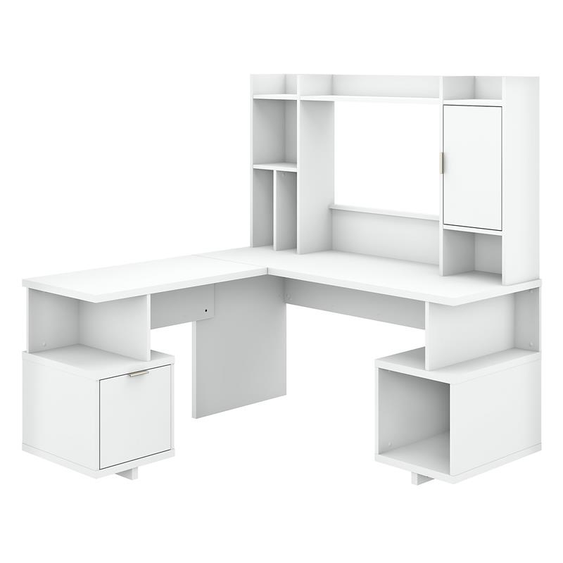 Madison Avenue 60W L Shaped Desk with Hutch in Pure White - Engineered Wood
