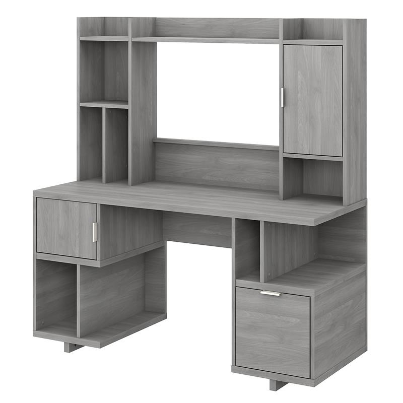 Madison Avenue 60W Computer Desk with Hutch in Modern Gray - Engineered Wood