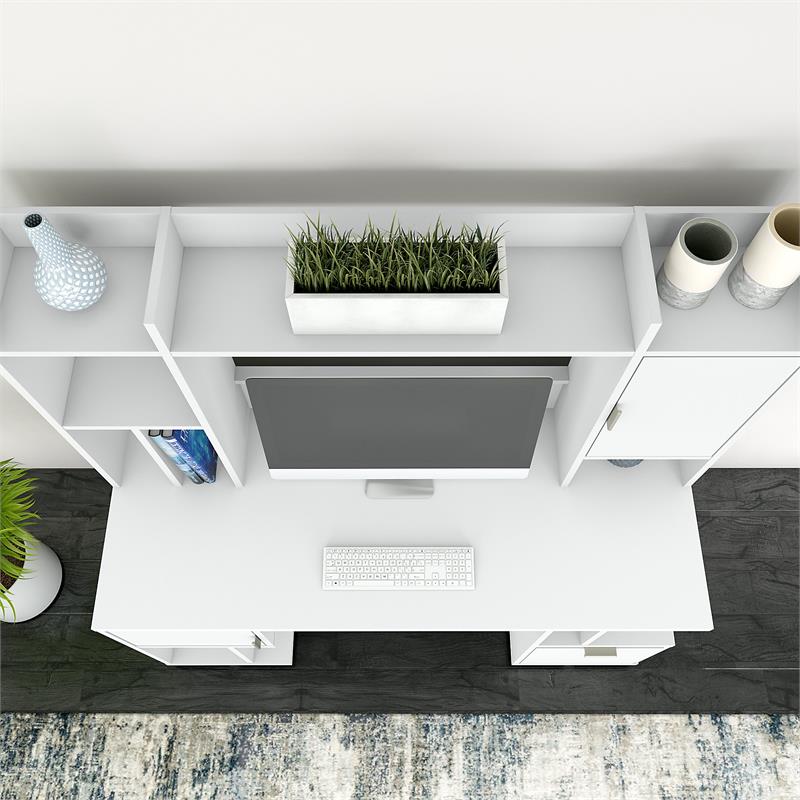 Madison Avenue 60W Computer Desk with Hutch in Pure White - Engineered Wood