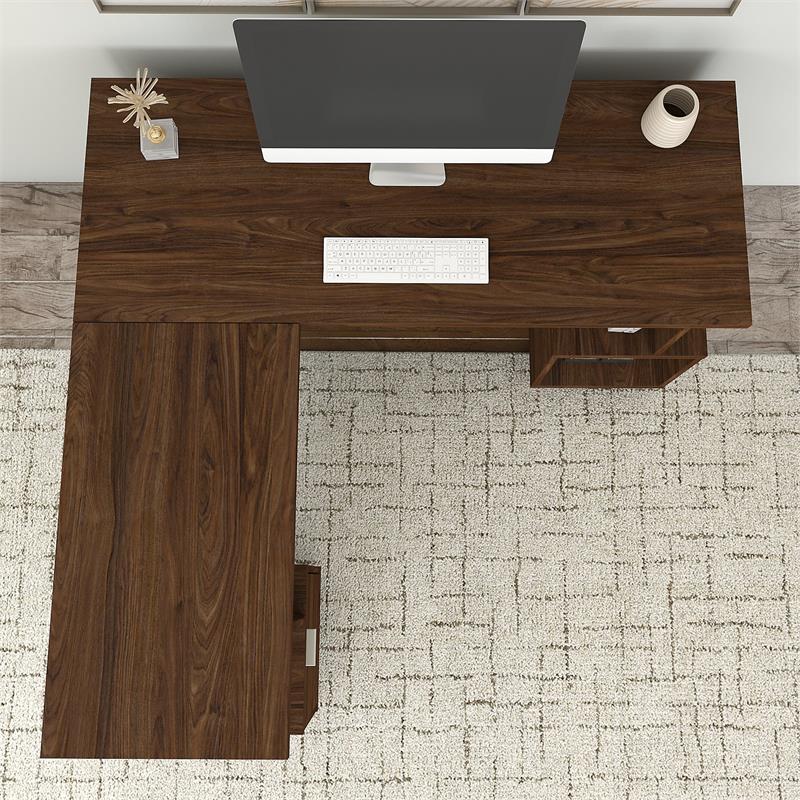 Madison Avenue L Desk with File Cabinet in Modern Walnut - Engineered Wood