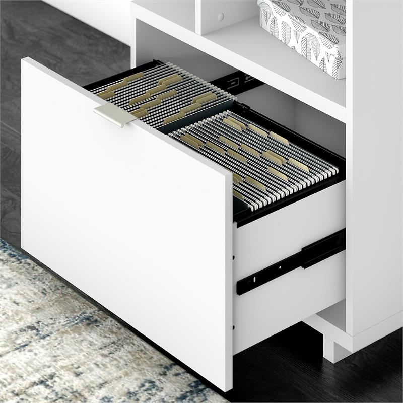 Madison Avenue L Desk with File Cabinet in Pure White - Engineered Wood