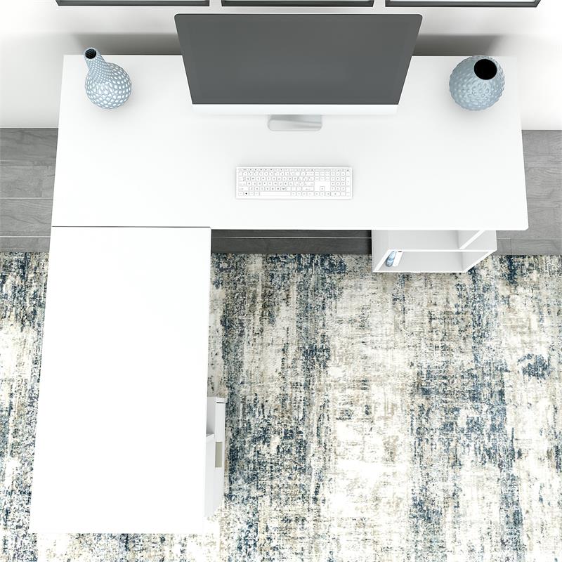 Madison Avenue 60W L Shaped Desk Set in Pure White - Engineered Wood