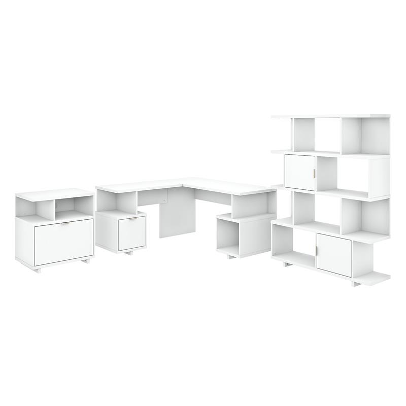 Madison Avenue 60W L Shaped Desk Set in Pure White - Engineered Wood