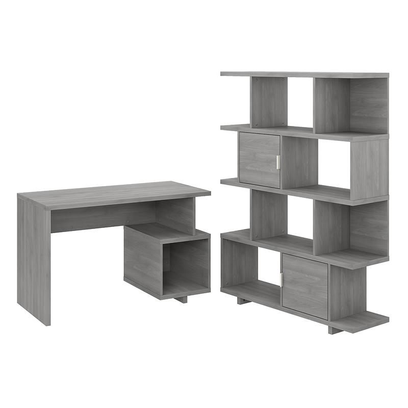 Madison Avenue 48W Writing Desk with Bookcase in Modern Gray - Engineered Wood