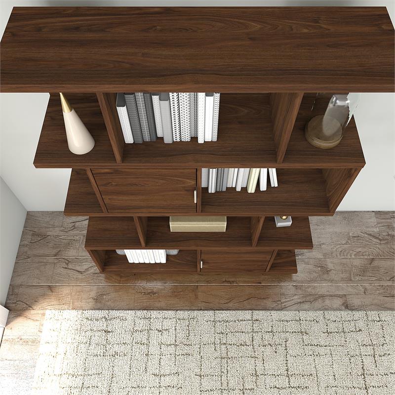 Madison Avenue 48W Writing Desk with Bookcase in Modern Walnut - Engineered Wood
