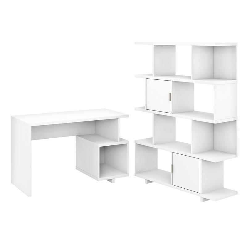 Madison Avenue 48W Writing Desk with Bookcase in Pure White - Engineered Wood