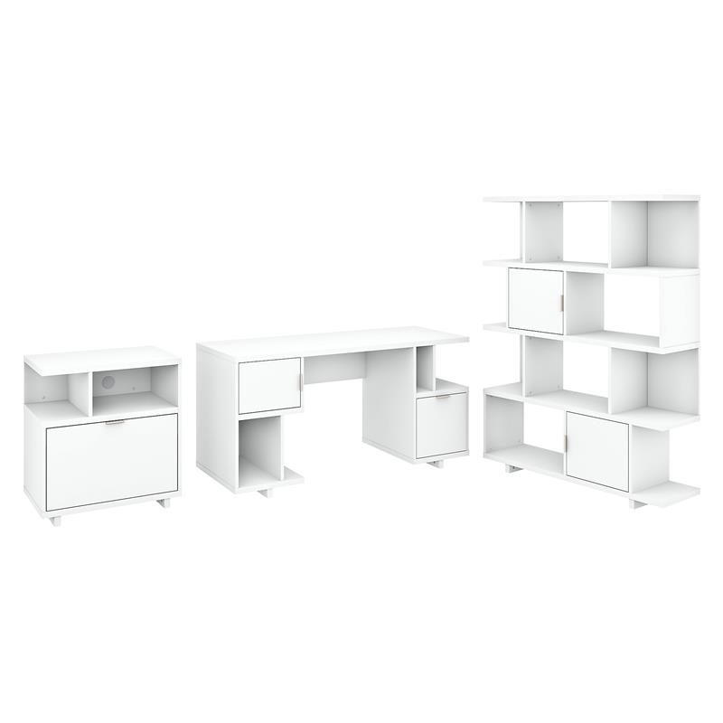 Madison Avenue 60W Computer Desk Set in Pure White - Engineered Wood