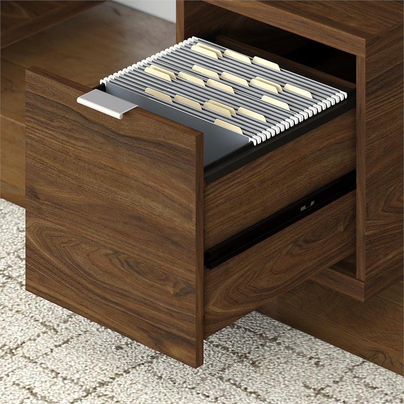 Madison Avenue 60W Desk with Hutch and File Cabinet in Walnut - Engineered Wood