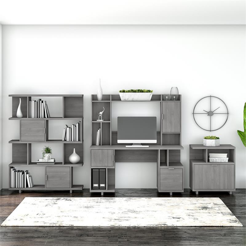 Madison Avenue 60W Desk with Hutch & Storage in Modern Gray - Engineered Wood