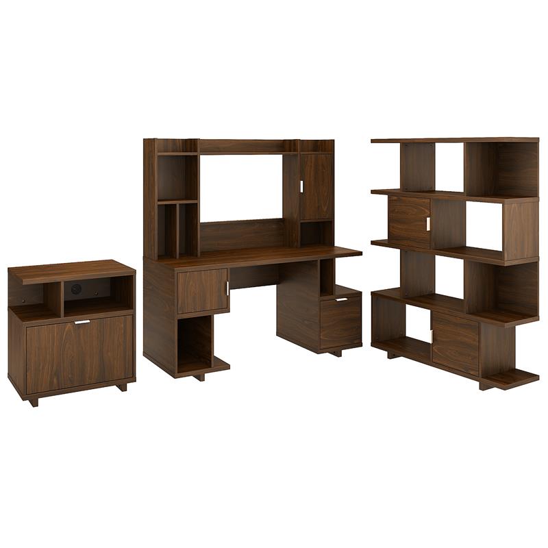 Madison Avenue 60W Desk with Hutch & Storage in Modern Walnut - Engineered Wood