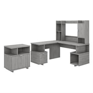 Kathy Ireland Home By Bush Madison Avenue L Desk with Hutch and File Cabinet - Engineered Wood
