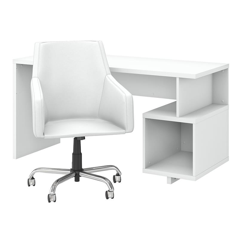 Madison Avenue 60W Writing Desk and Chair Set in Pure White - Engineered Wood